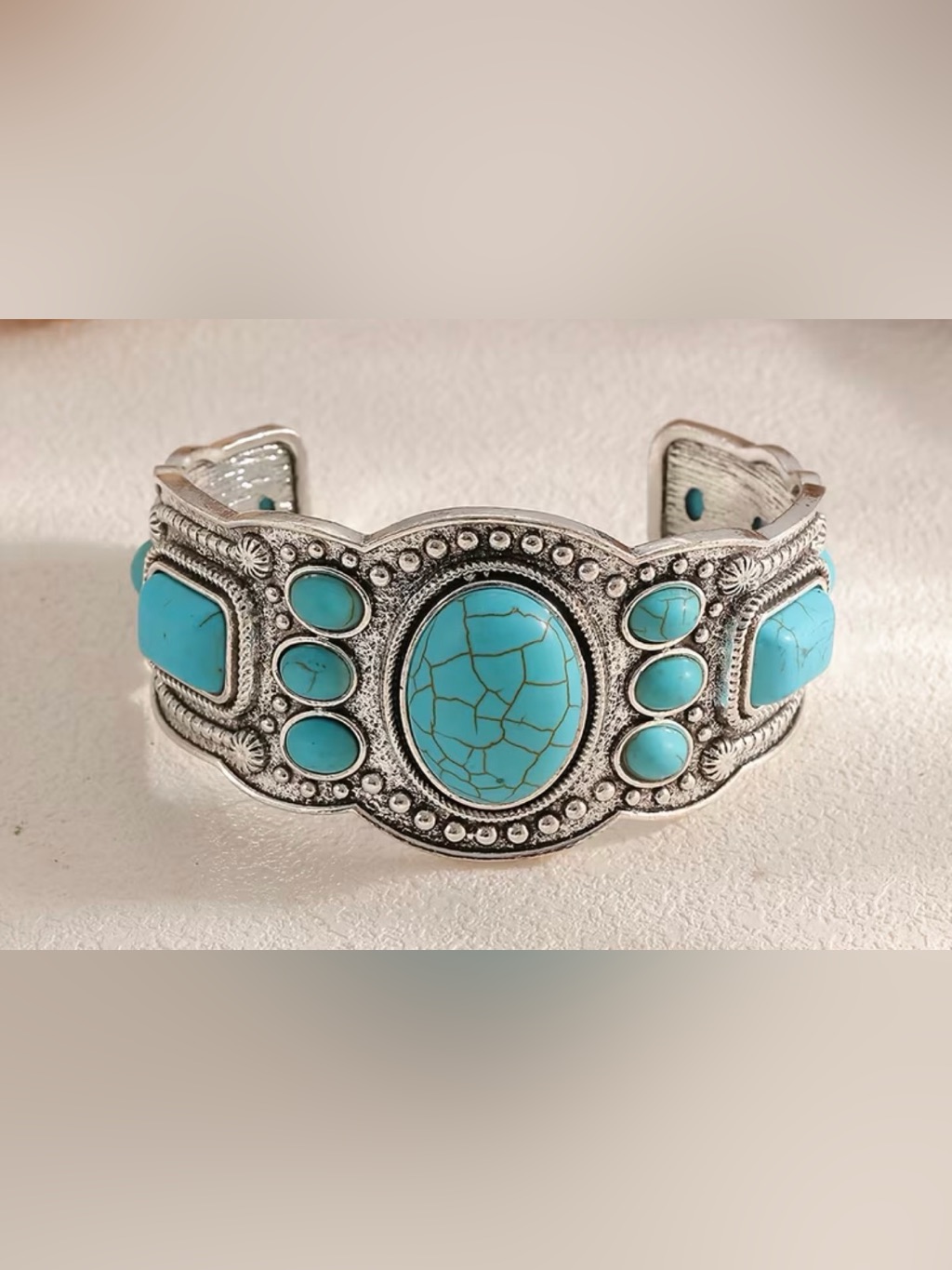 Western Bracelet SilverTone Turquoise Stone Cuff Bracelet Cowgirl Style